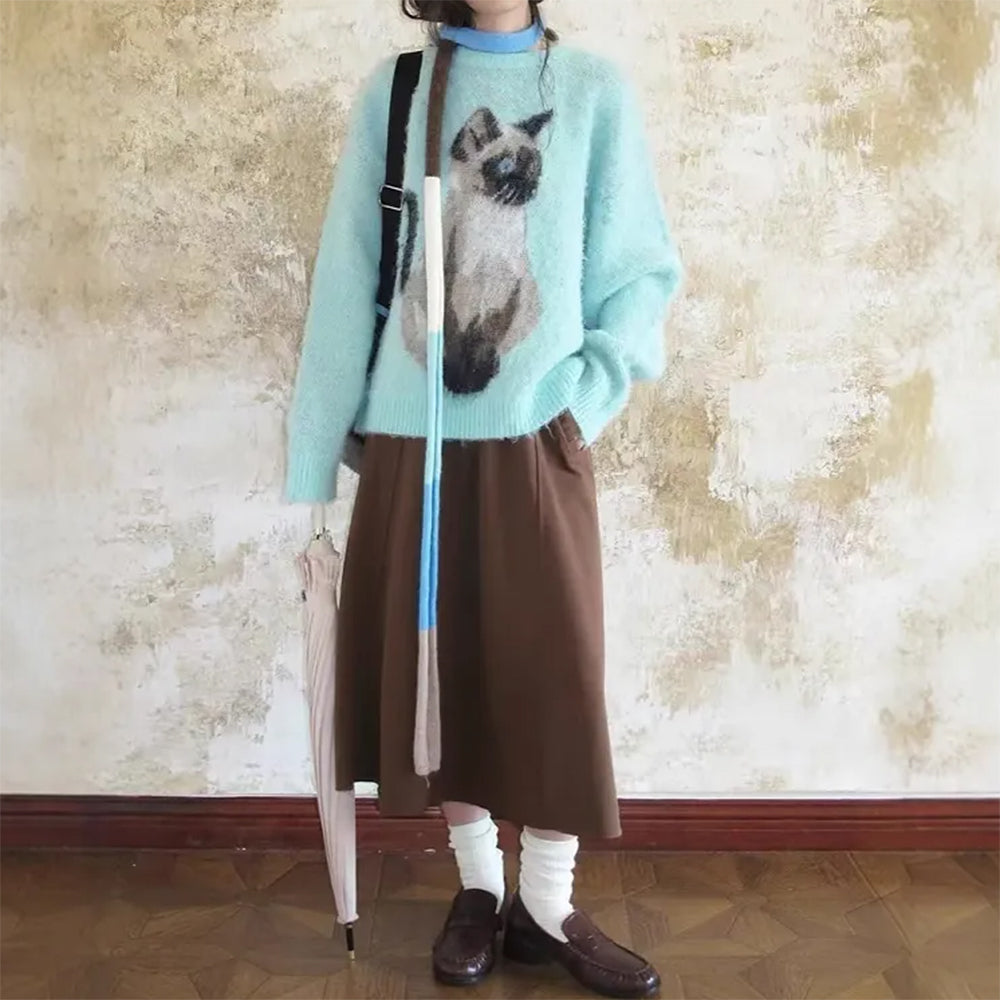 VILZSTUDIOS Cozy oversized jumper with cat graphic