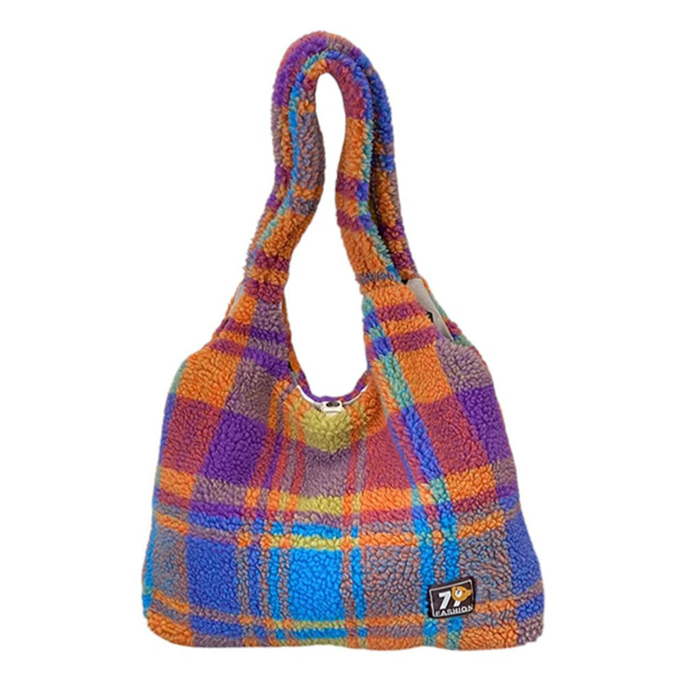 VILZSTUDIOS Stylish plaid plush tote bag for everyday use