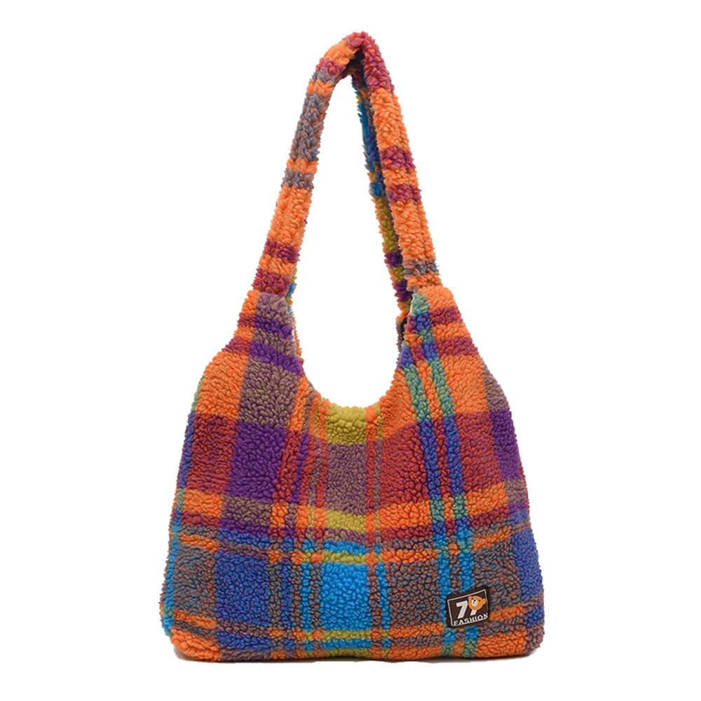 VILZSTUDIOS Stylish plaid plush tote bag for everyday use