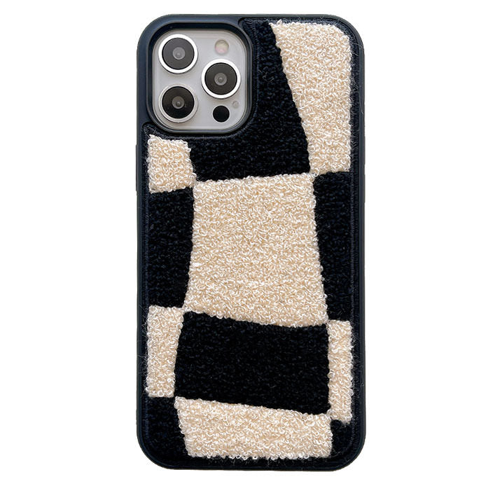 VILZSTUDIOS Checkered teddy faux fur iPhone case