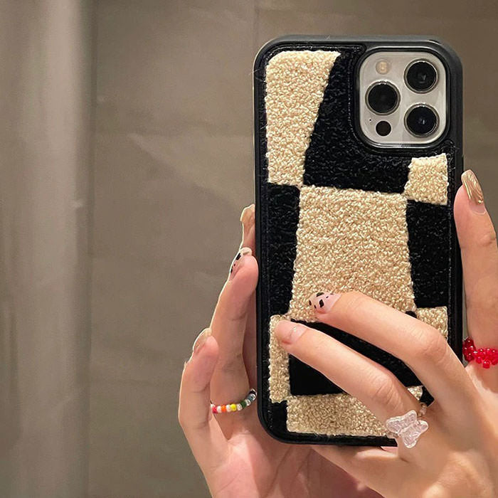 VILZSTUDIOS Checkered teddy faux fur iPhone case