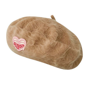 VILZSTUDIOS Fluffy beret with heart patch from VILZSTUDIOS
