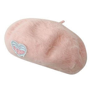 VILZSTUDIOS Fluffy beret with heart patch from VILZSTUDIOS