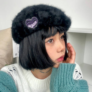 VILZSTUDIOS Fluffy beret with heart patch from VILZSTUDIOS