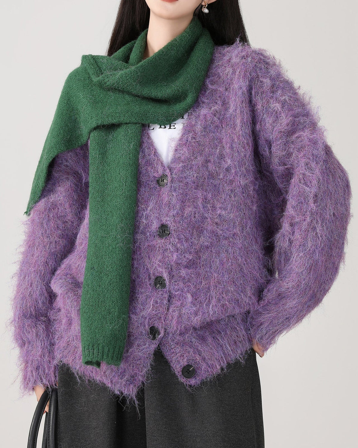 VILZSTUDIOS Cozy fuzzy oversized cardigan in bold purple color