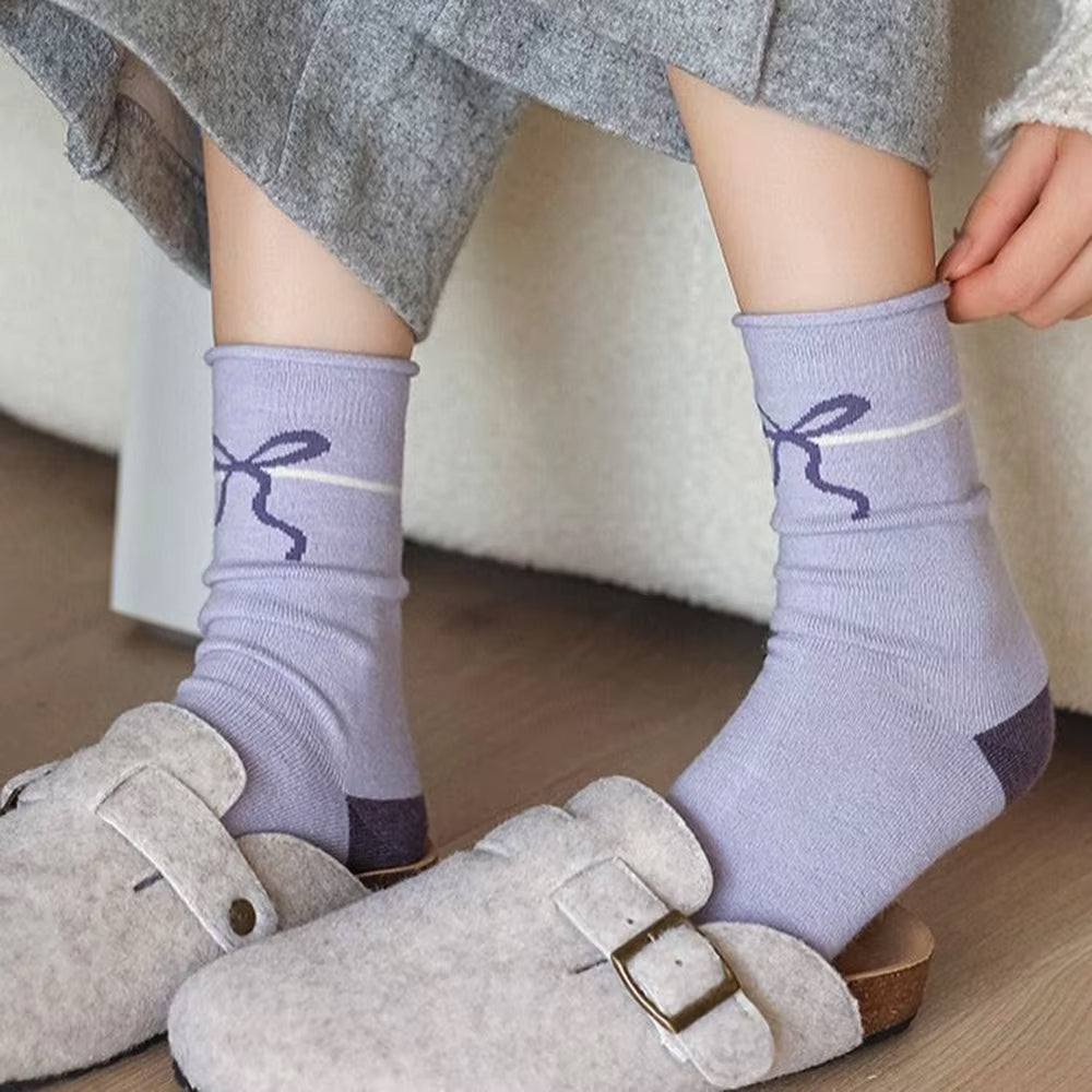 VILZSTUDIOS Stylish lavender bow socks for everyday wear