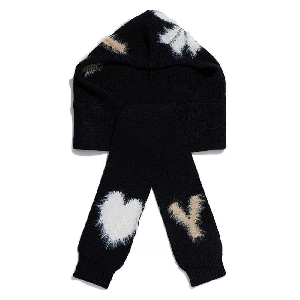 VILZSTUDIOS Aesthetic hooded scarf with heart and letter accents