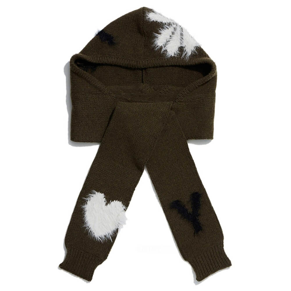 VILZSTUDIOS Aesthetic hooded scarf with heart and letter accents