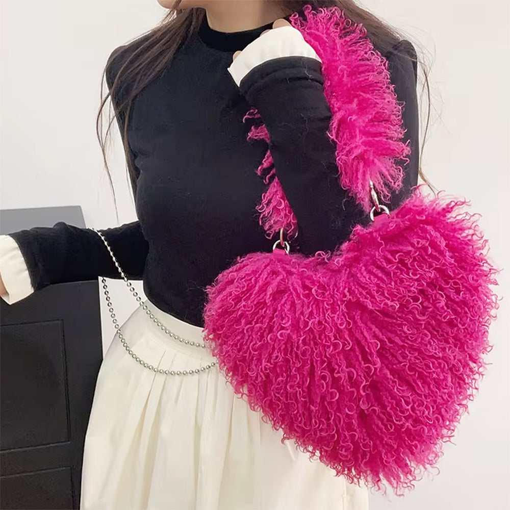 VILZSTUDIOS Fuzzy heart shaped bag for trendy fashion