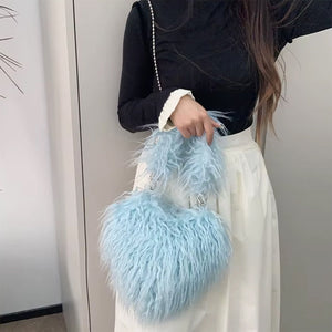 VILZSTUDIOS Fuzzy heart shaped bag for trendy fashion