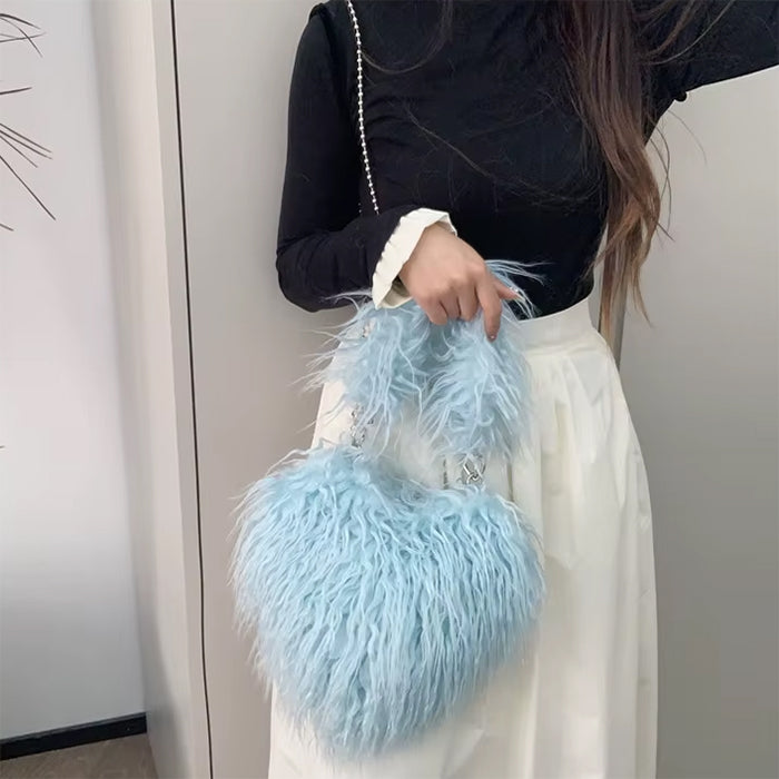 VILZSTUDIOS Fuzzy heart shaped bag for trendy fashion