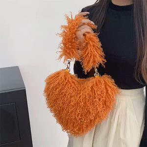 VILZSTUDIOS Fuzzy heart shaped bag for trendy fashion