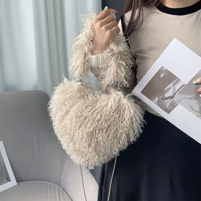 VILZSTUDIOS Fuzzy heart shaped bag for trendy fashion