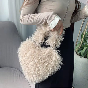 VILZSTUDIOS Fuzzy heart shaped bag for trendy fashion