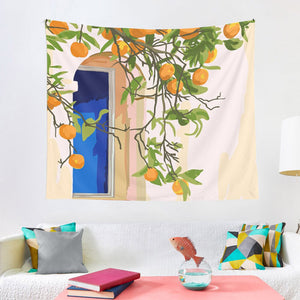 VILZSTUDIOS Mediterranean house wall tapestry with orange tree design
