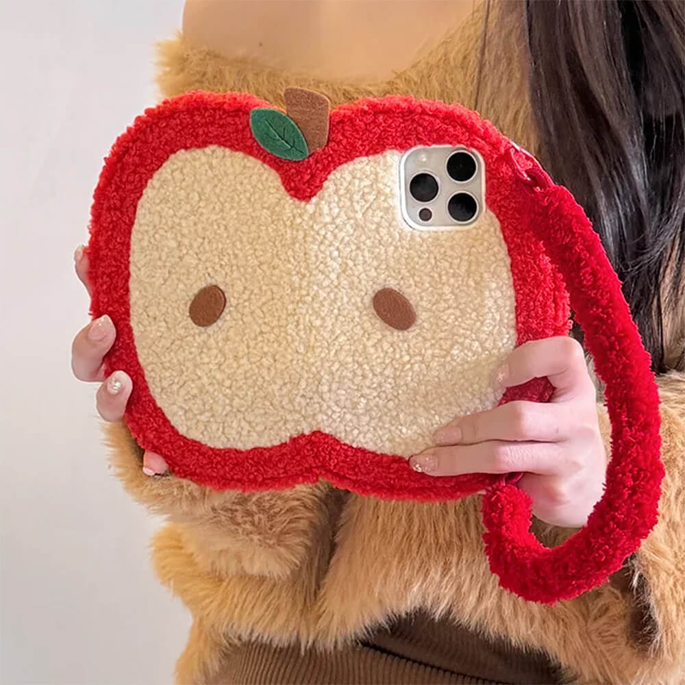 VILZSTUDIOS Cozy plush apple phone case with sherpa texture