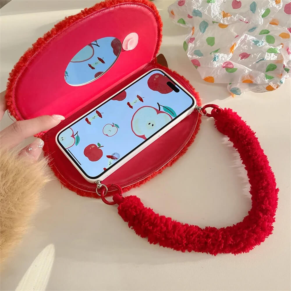 VILZSTUDIOS Cozy plush apple phone case with sherpa texture