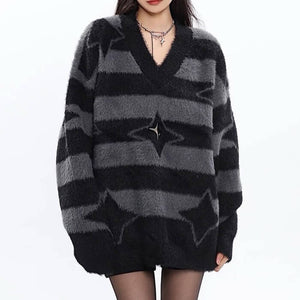 VILZSTUDIOS Cozy striped knit sweater with star accents