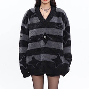 VILZSTUDIOS Cozy striped knit sweater with star accents