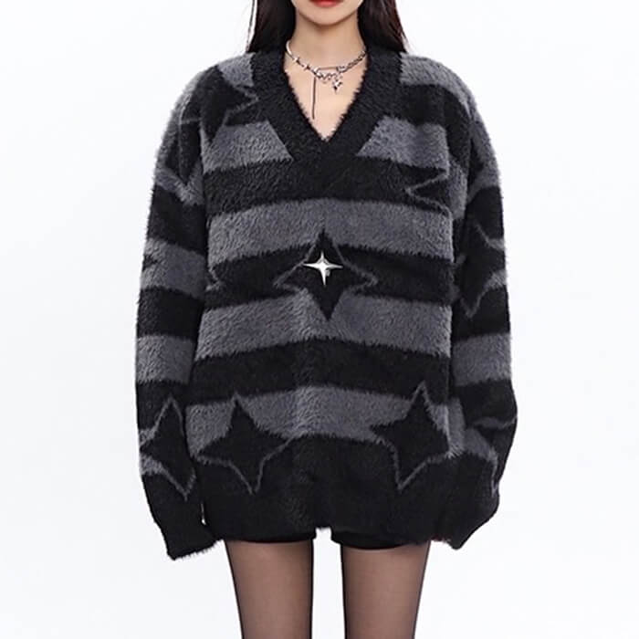 VILZSTUDIOS Cozy striped knit sweater with star accents
