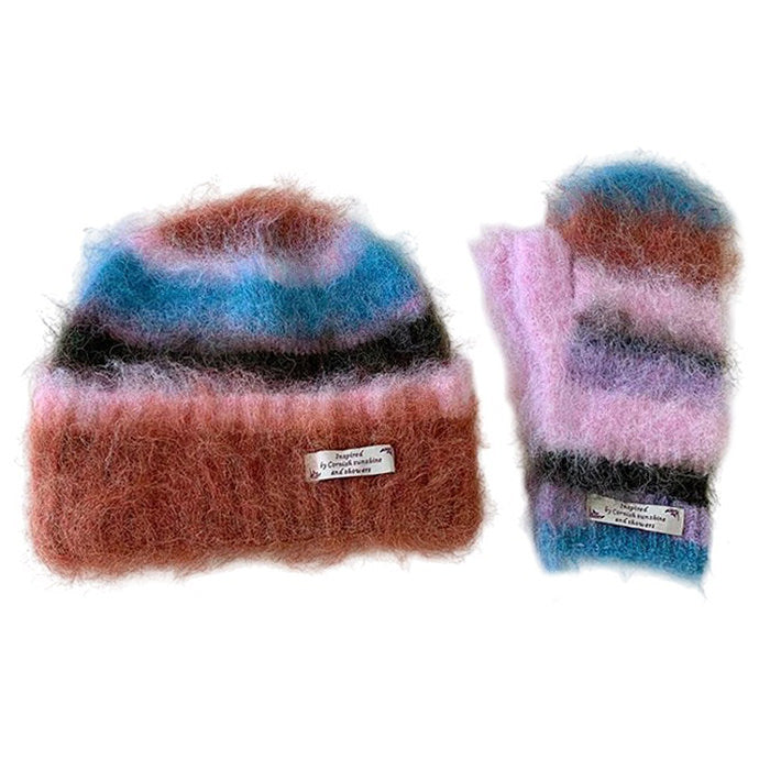 VILZSTUDIOS Cozy striped beanie and gloves accessory set