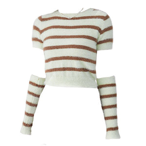 VILZSTUDIOS Cozy striped top and gloves set for stylish warmth