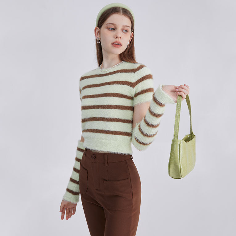 VILZSTUDIOS Cozy striped top and gloves set for stylish warmth