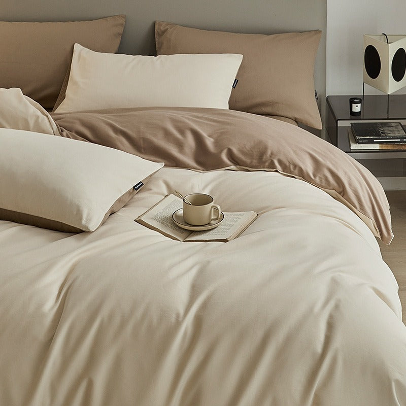 VILZSTUDIOS cream and taupe reversible color block duvet cover set