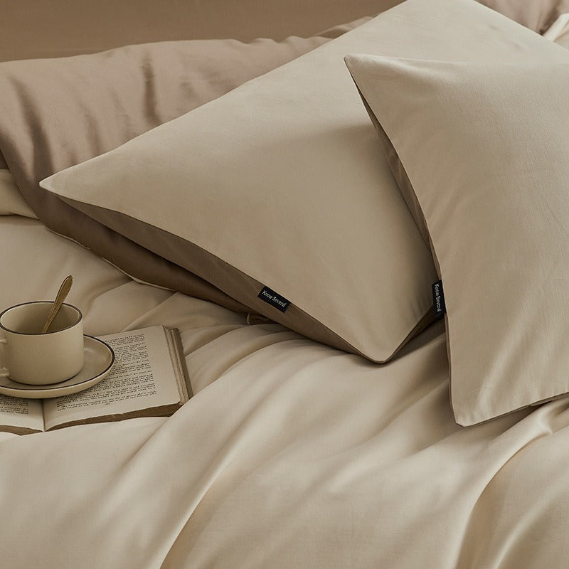 VILZSTUDIOS cream and taupe reversible color block duvet cover set