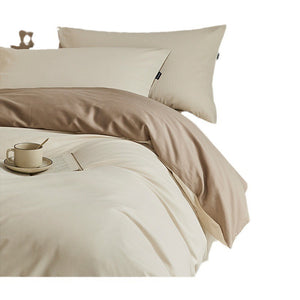 VILZSTUDIOS cream and taupe reversible color block duvet cover set