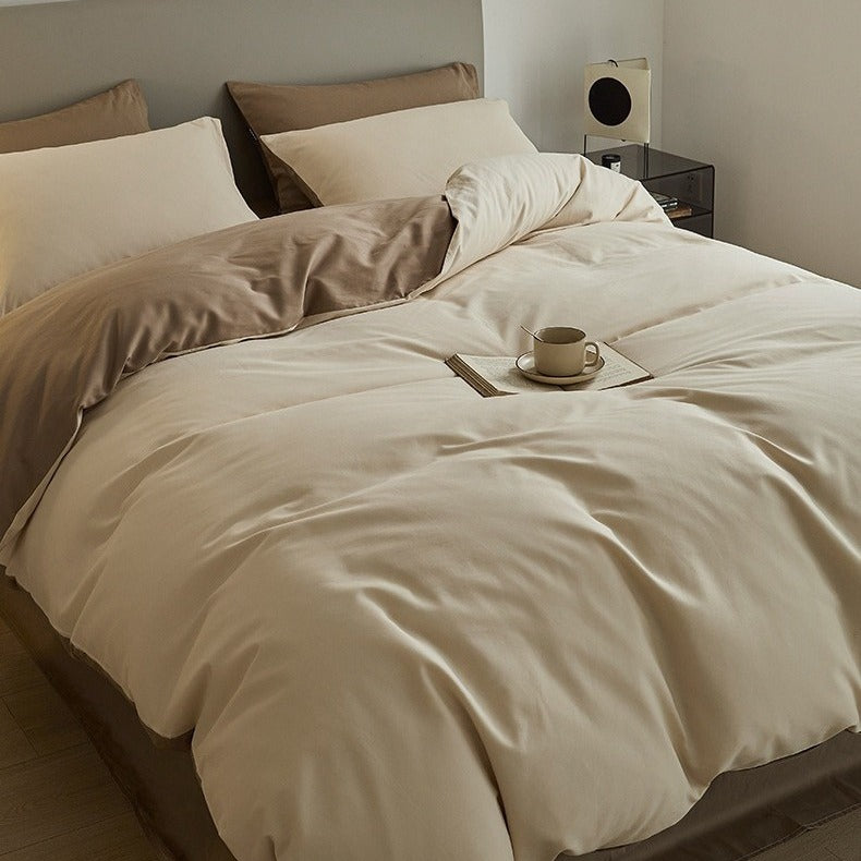 VILZSTUDIOS cream and taupe reversible color block duvet cover set