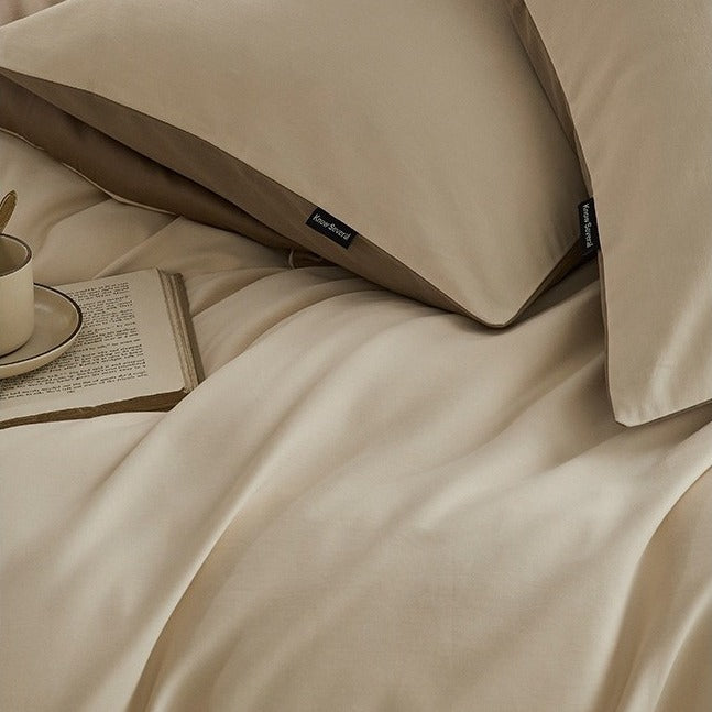 VILZSTUDIOS cream and taupe reversible color block duvet cover set