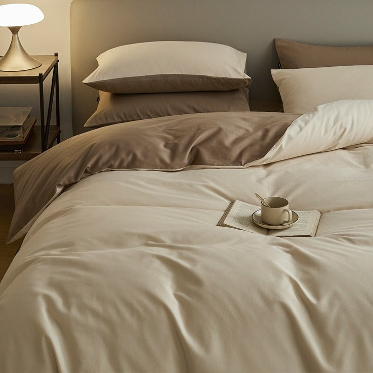VILZSTUDIOS cream and taupe reversible color block duvet cover set