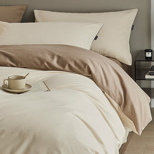 VILZSTUDIOS cream and taupe reversible color block duvet cover set