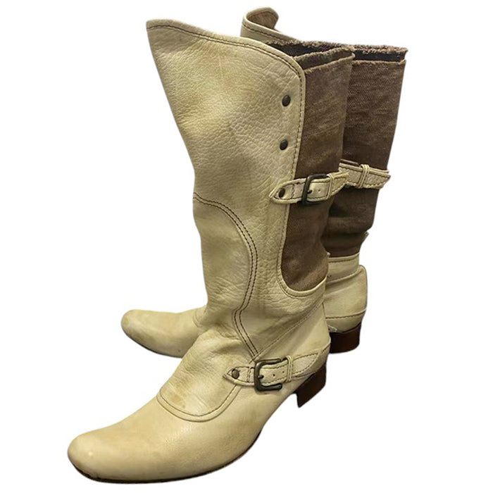 VILZSTUDIOS Cream cowboy boots with adjustable straps