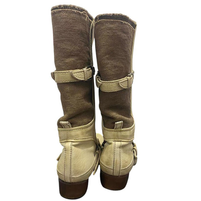 VILZSTUDIOS Cream cowboy boots with adjustable straps