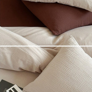 VILZSTUDIOS oatmeal and burgundy brown crinkled cotton bedding set