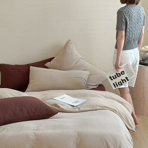 VILZSTUDIOS oatmeal and burgundy brown crinkled cotton bedding set