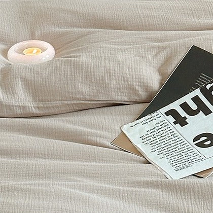 VILZSTUDIOS oatmeal and burgundy brown crinkled cotton bedding set