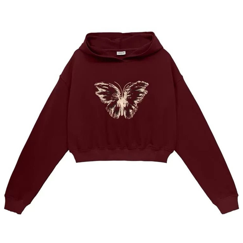 VILZSTUDIOS Cropped hoodie featuring a butterfly print design