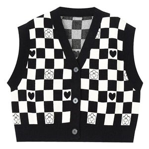 VILZSTUDIOS Trendy cropped checkerboard vest suitable for streetwear