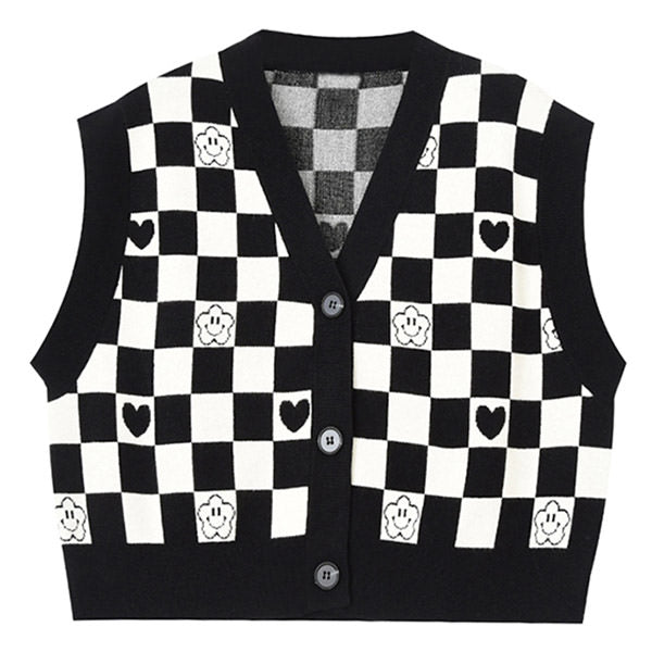VILZSTUDIOS Trendy cropped checkerboard vest suitable for streetwear