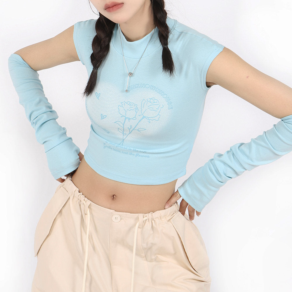 VILZSTUDIOS Cropped pastel tee with arm warmers