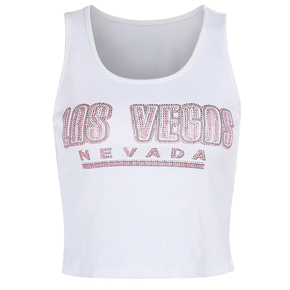 VILZSTUDIOS Cropped ribbed tank top with rhinestone lettering