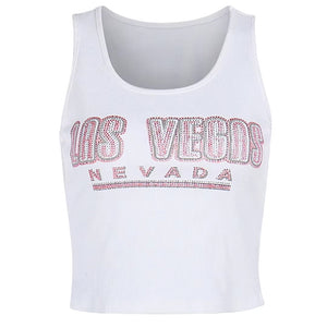 VILZSTUDIOS Cropped ribbed tank top with rhinestone lettering