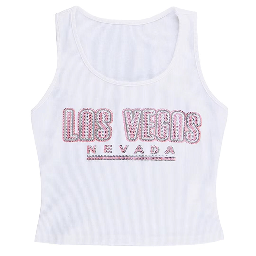 VILZSTUDIOS Cropped ribbed tank top with rhinestone lettering