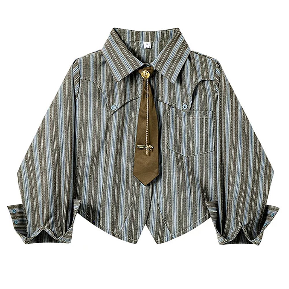 VILZSTUDIOS Cropped striped shirt with detachable tie and wide cuffs