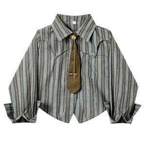 VILZSTUDIOS Cropped striped shirt with detachable tie and wide cuffs