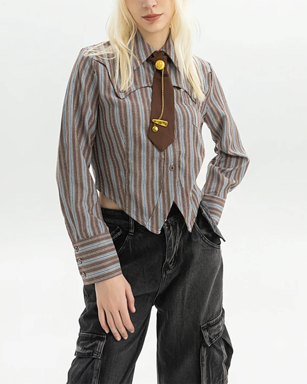VILZSTUDIOS Cropped striped shirt with detachable tie and wide cuffs