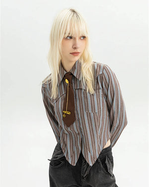 VILZSTUDIOS Cropped striped shirt with detachable tie and wide cuffs